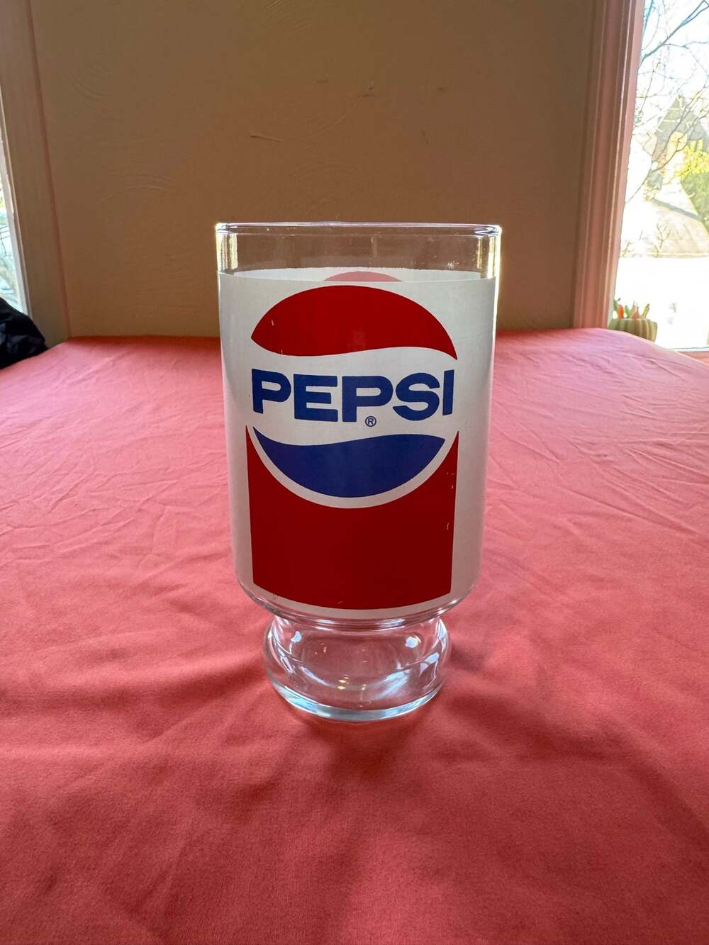 Vintage 1970s Pepsi Pepsi-Cola Jumbo 32oz Pedestal Glass 7" Dual Logo